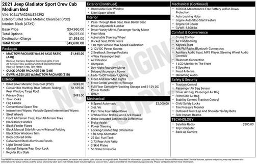 Silver 2021 Jeep Gladiator Sport