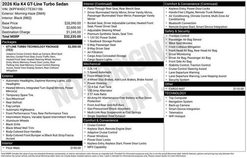 Haze 2026 Kia K4 GT-Line Turbo
