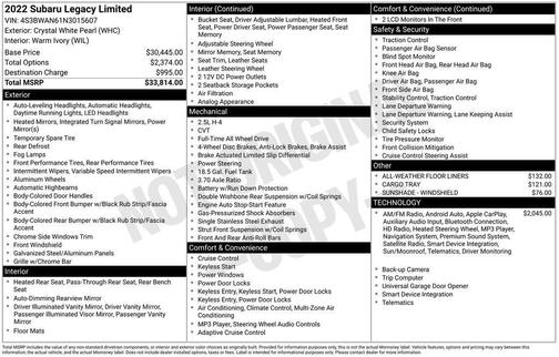 Crystal White Pearl 2022 Subaru Legacy