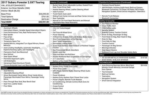 Ice Silver Metallic 2017 Subaru Forester 2.0XT Touring