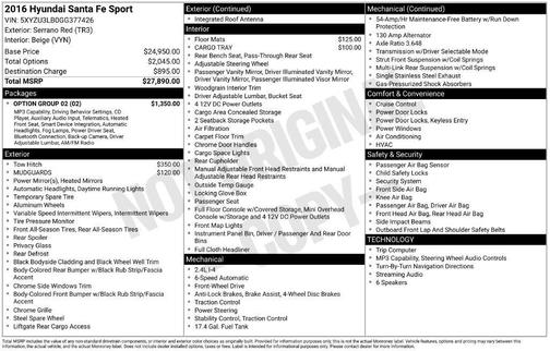 Serrano Red 2016 Hyundai Santa Fe Sport 2.4L