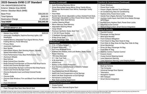 Gray 2025 Genesis GV80 2.5T
