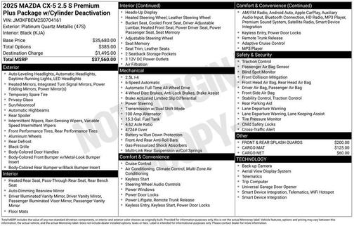 Silver 2025 Mazda CX-5 2.5 S Premium Plus Package