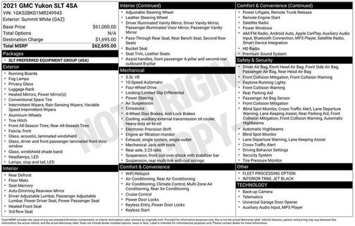 White 2021 GMC Yukon SLT