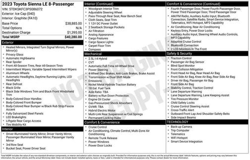 White 2023 Toyota Sienna LE