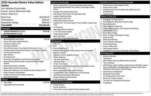 White 2020 Hyundai ELANTRA Value Edition