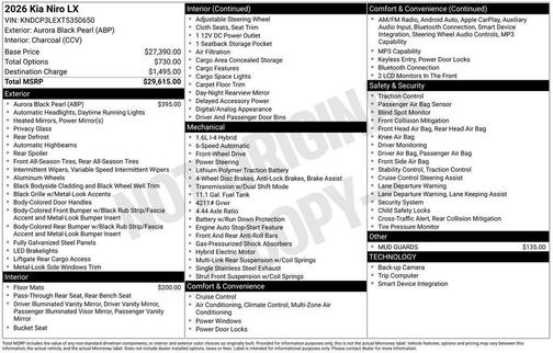 Aurora Black Pearl 2026 Kia Niro LX