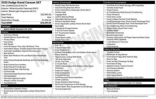 White 2020 Dodge Grand Caravan SXT
