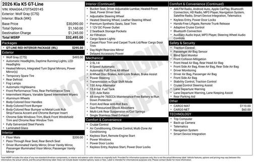 Wolf Gray 2026 Kia K5 GT-Line