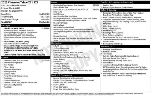 Black 2023 Chevrolet Tahoe Z71