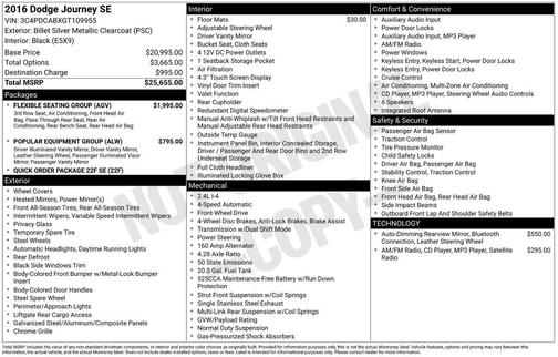 Billet Silver Metallic Clearcoat 2016 Dodge Journey SE