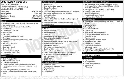 Classic Silver Metallic 2020 Toyota 4Runner SR5