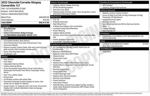 2022 Chevrolet Corvette Stingray w/1LT