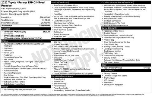 Magnetic Gray Metallic 2022 Toyota 4Runner TRD Off Road Premium