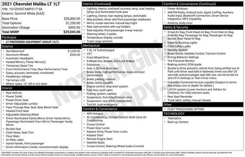 Summit White 2021 Chevrolet Malibu LT