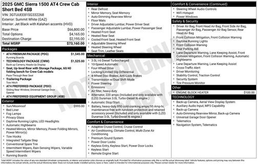 Summit White 2025 GMC Sierra 1500 AT4