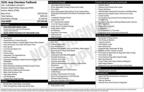 Bright White Clearcoat 2020 Jeep Cherokee Trailhawk