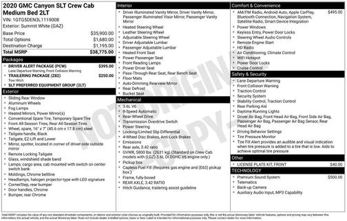 Summit White 2020 GMC Canyon SLT