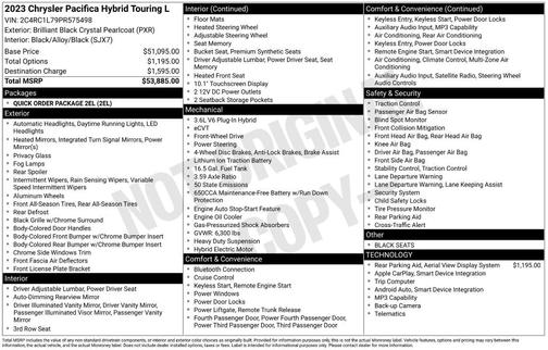 2023 Chrysler Pacifica Hybrid Touring L