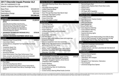 Pearl 2017 Chevrolet Impala Premier 2LZ