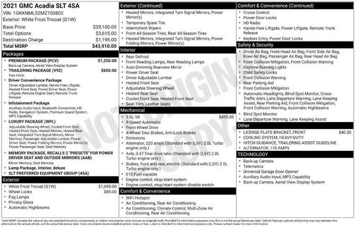 White Frost 2021 GMC Acadia SLT