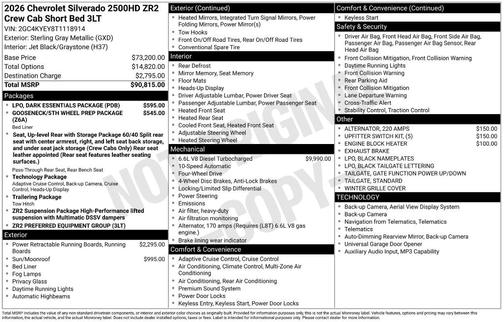 Sterling Gray Metallic 2026 Chevrolet Silverado 2500 ZR2