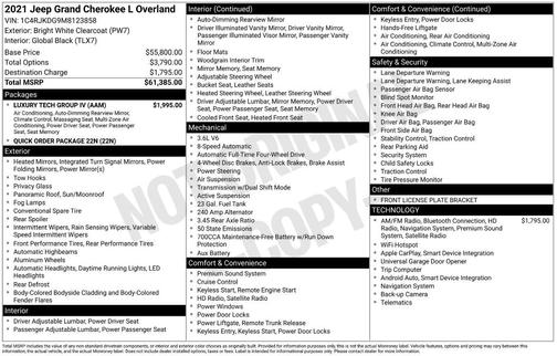 Bright White Clearcoat 2021 Jeep Grand Cherokee L Overland