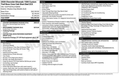 Shadow Gray Metallic 2020 Chevrolet Silverado 1500 Custom Trail Boss