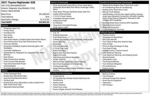 Magnetic Gray Metallic 2021 Toyota Highlander XSE