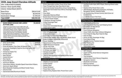 Silver Zynith 2026 Jeep Grand Cherokee Altitude
