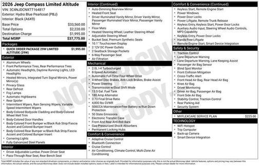 Hydro Blue Pearlcoat 2026 Jeep Compass Limited