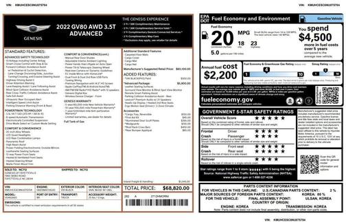 2022 Genesis GV80 3.5T Advanced Plus