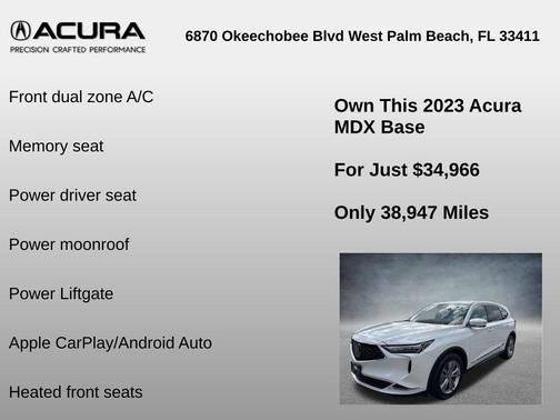 Platinum White Pearl 2023 Acura MDX Base