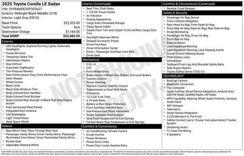 Midnight Black Metallic 2025 Toyota Corolla LE