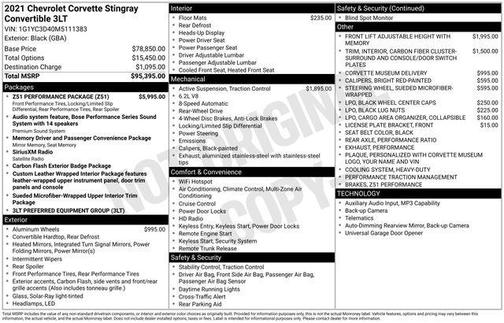 2021 Chevrolet Corvette Stingray w/3LT