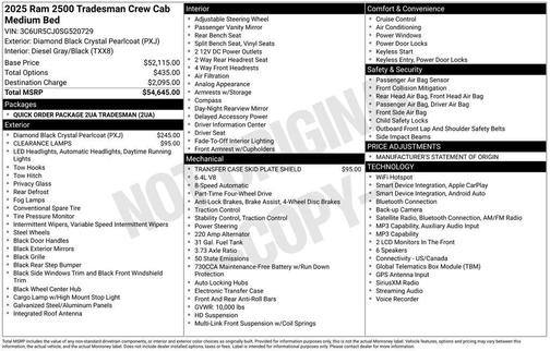 Diamond Black Crystal Pearlcoat 2025 RAM 2500 Tradesman Crew Cab 4x4 6'4' Box
