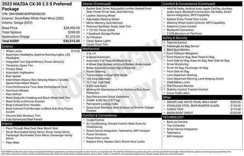 Snowflake White Pearl Mica 2023 Mazda CX-30 2.5 S Preferred Package
