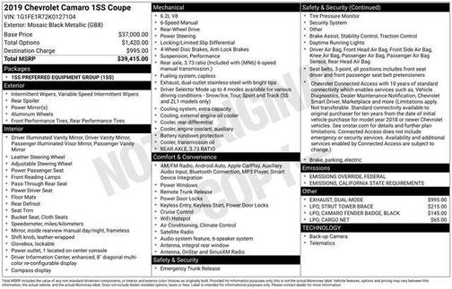 2019 Chevrolet Camaro 1SS