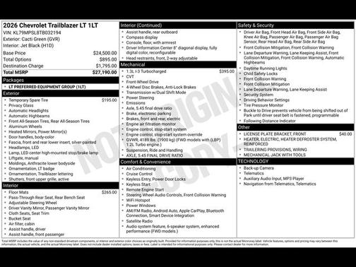 Green 2026 Chevrolet Trailblazer LT