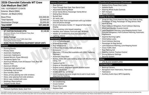 Black 2026 Chevrolet Colorado WT