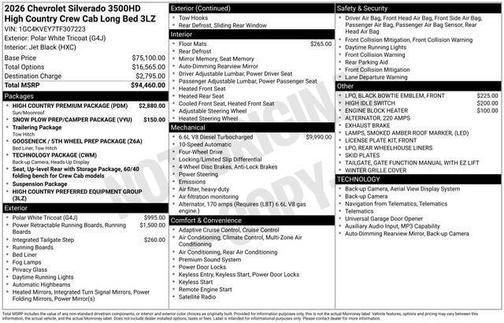 Polar White 2026 Chevrolet Silverado 3500 High Country