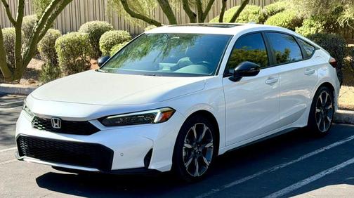 Platinum White Pearl 2025 Honda Civic Hybrid Sport Touring