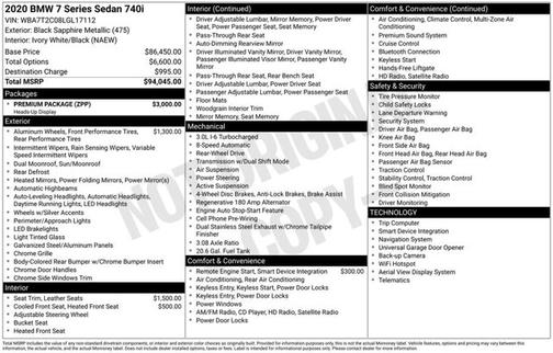 Black Sapphire Metallic 2020 BMW 740 740i