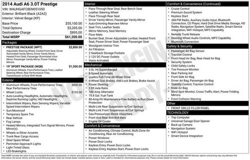 2014 Audi A6 3.0T Prestige