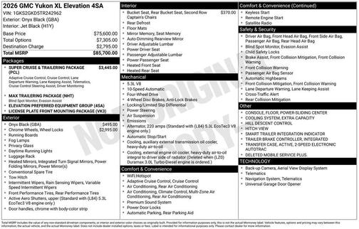 Onyx Black 2026 GMC Yukon XL Elevation