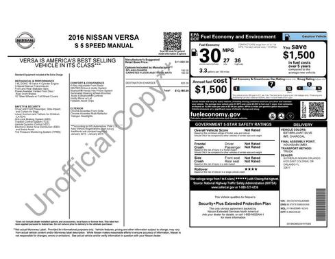 2016 Nissan Versa 1.6 S
