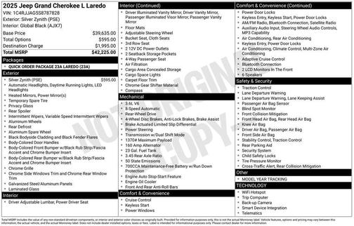 Silver Zynith 2025 Jeep Grand Cherokee L Laredo