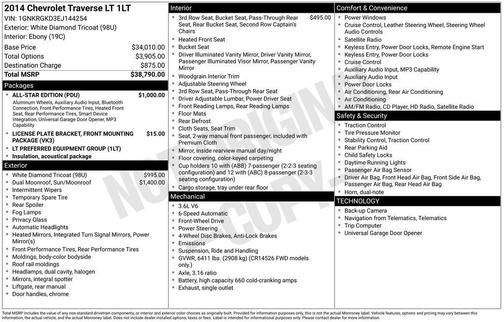 White Diamond Clearcoat 2014 Chevrolet Traverse 1LT