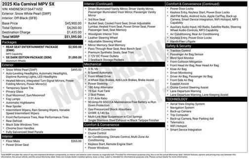 Snow White Pearl 2025 Kia Carnival SX