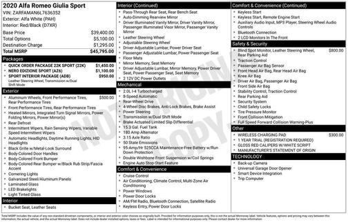 2020 Alfa Romeo Giulia Sport